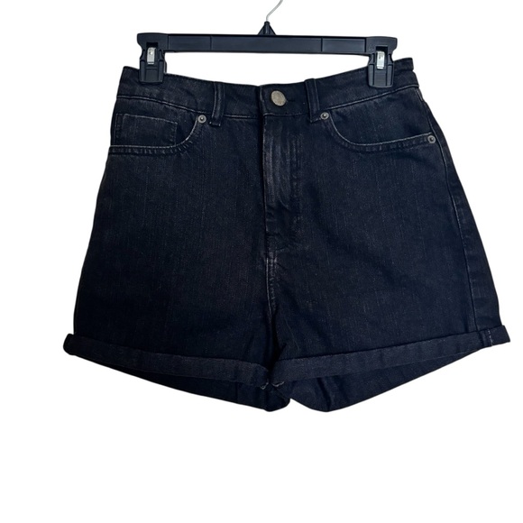 ASOS Black High Waisted Dark Denim Jeans Mom Shorts Size 4 Grunge Casual Retro - Picture 1 of 11